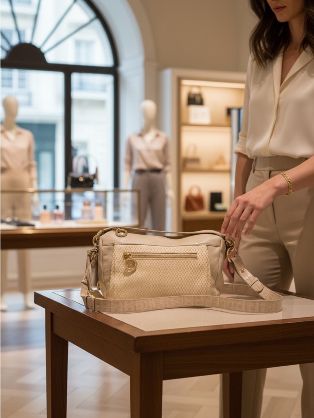 Furla Beige Leather Belt Bag / Crossbody w/ Gold Hardware